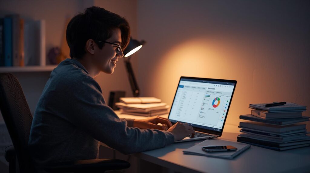 Student using an organized digital study system for better productivity