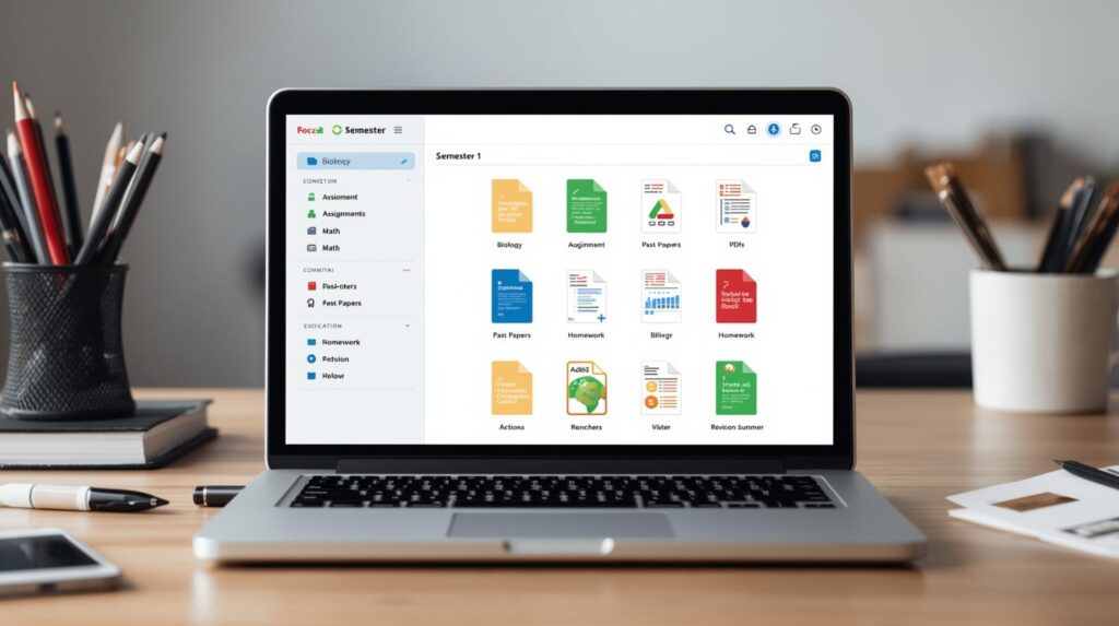 Organized folder structure for student notes assignments and revision
