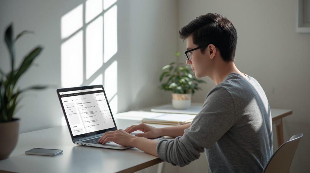 Student using a digital study system to organize notes and assignments