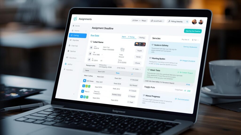 Student assignment dashboard with deadlines and task status tracking