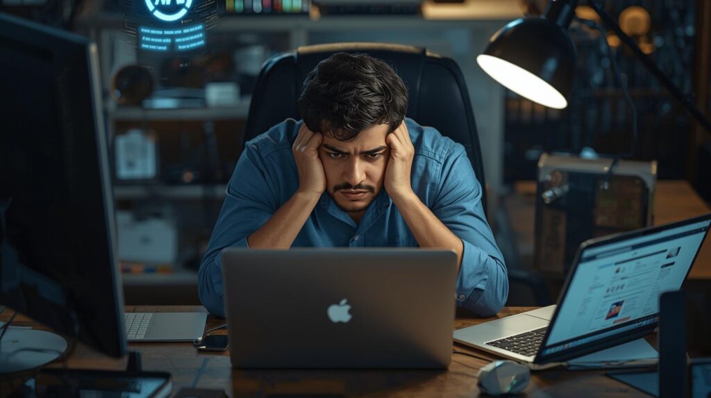 student stressed using too many study apps and poor planning