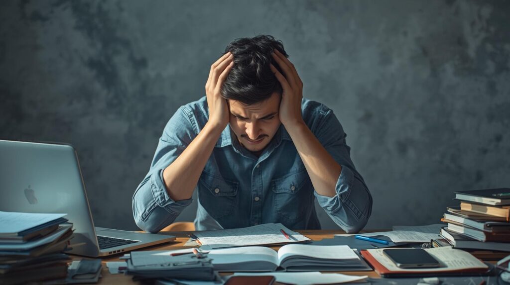 Student overwhelmed by scattered digital study tools and messy notes