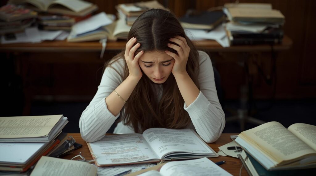 student frustrated with poor revision methods before exams