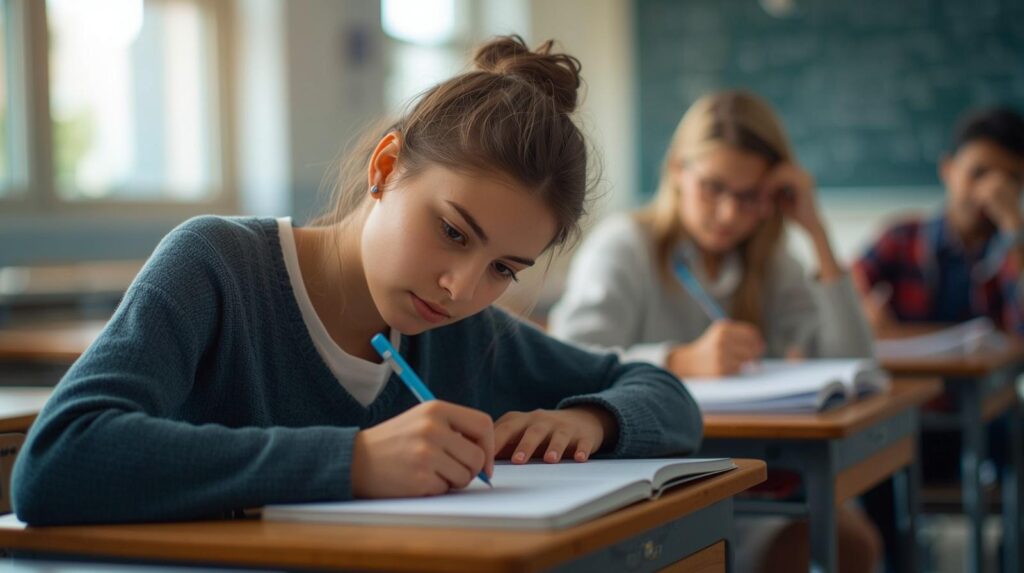 student writing key notes and marking confusion during lecture